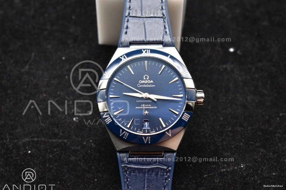 Clone Strap Gummy SS Blue Ceramic Blue 546 A8900 Blue Breathable on 1:1 Constellation VSF Super Edition Dial Best 0217